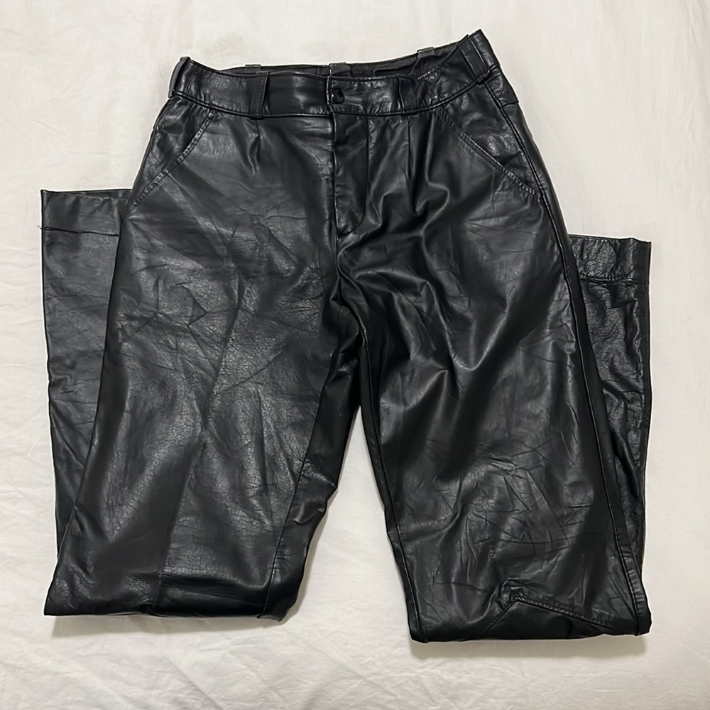 Black straight leg genuine leather jeans